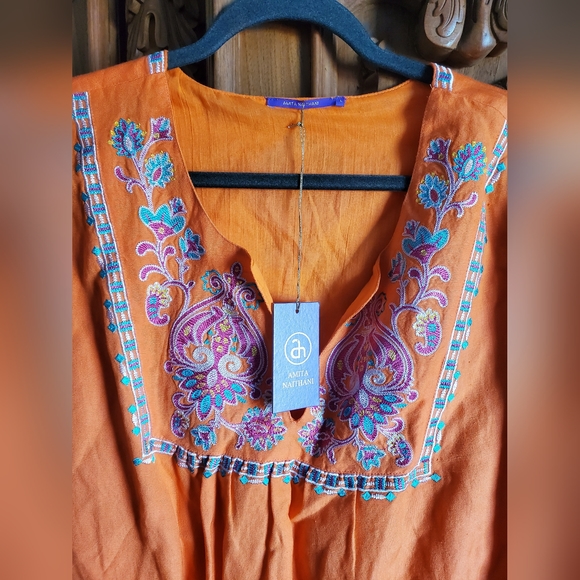 Amita Naithani Hema Tunic  Spring Orange Linen Blend Dress sz Large - Picture 6 of 10